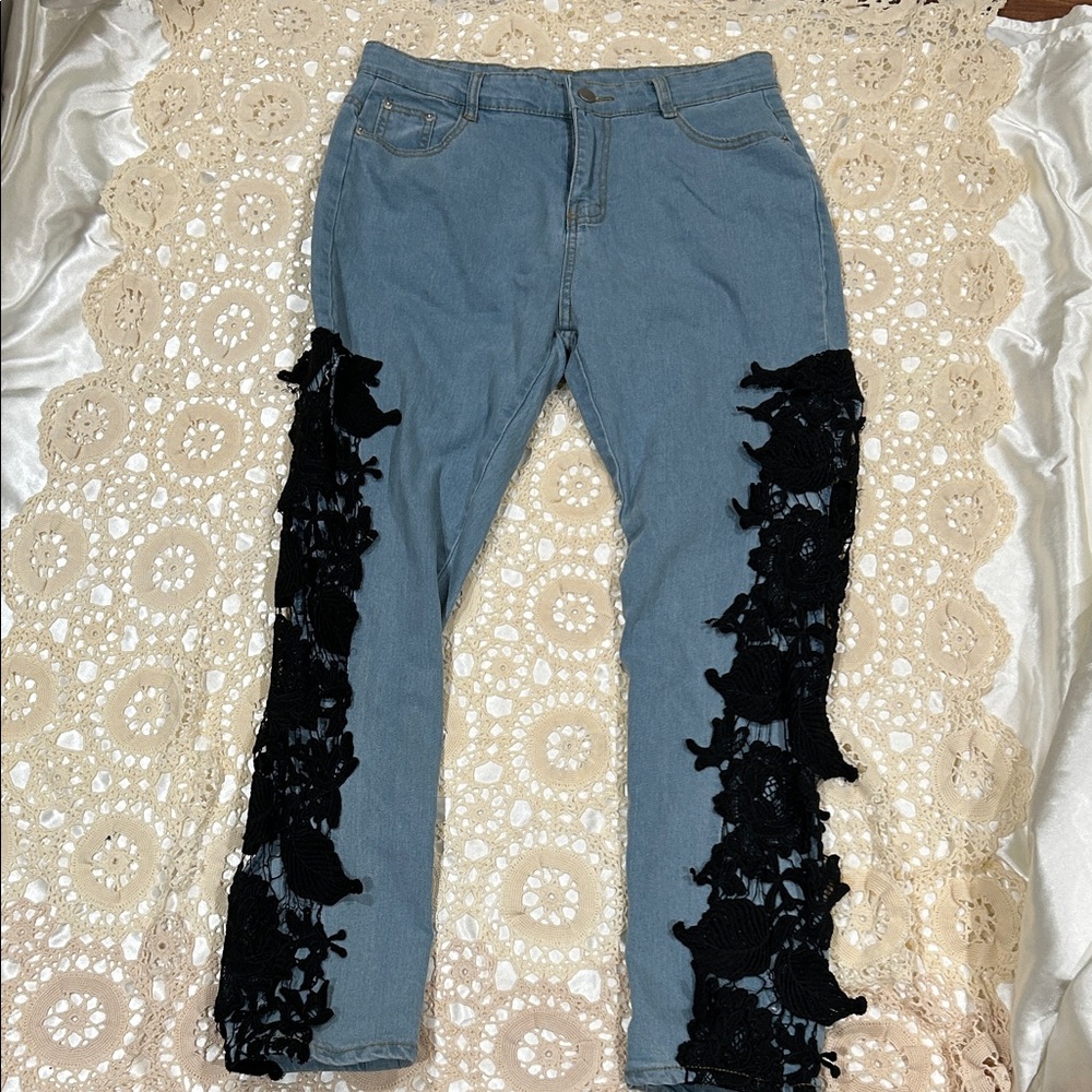 Jeans with Black Lace Accents